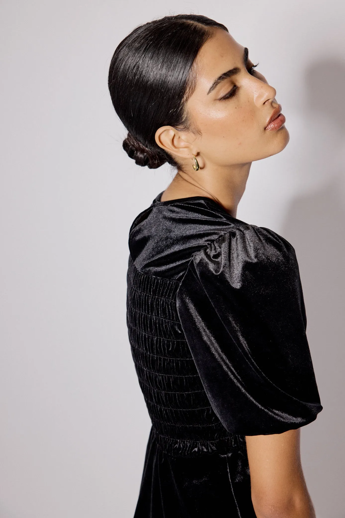 Black Velvet Puff Sleeve Peplum Top sold by Nobody's Child product image thumbnail 4