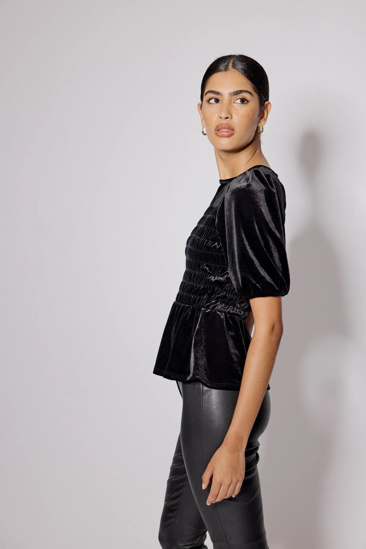 Black Velvet Puff Sleeve Peplum Top sold by Nobody's Child product image thumbnail 5