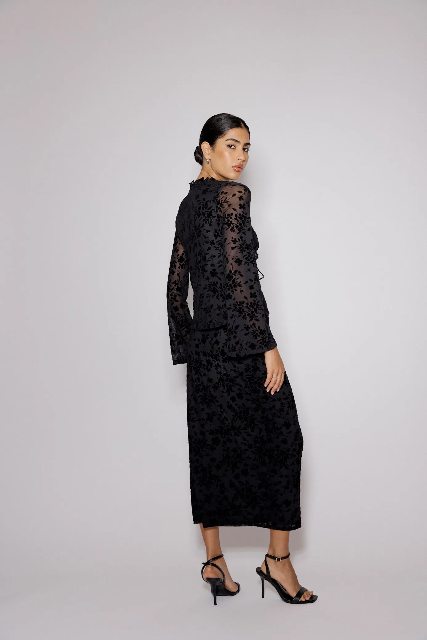 Black Floral Jacquard Frill Top sold by Nobody's Child product image thumbnail 5