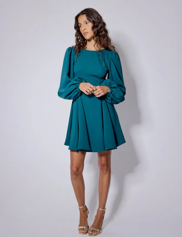 Turquoise Balloon Sleeve Ava Mini Dress sold by Nobody's Child