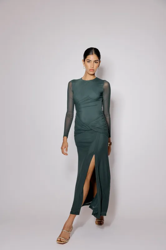 Green Mesh Long Sleeve Tammy Midi Dress sold by Nobody's Child