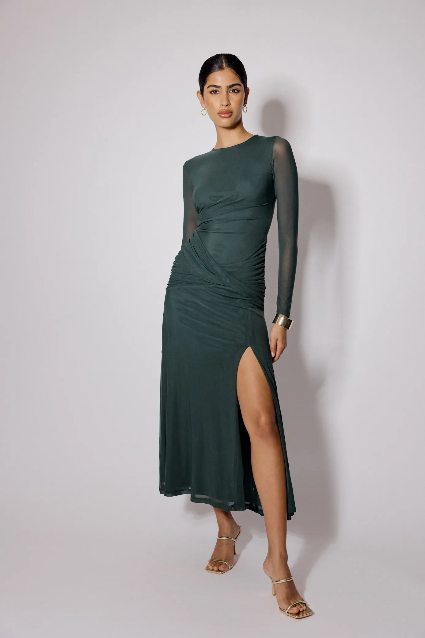 Green Mesh Long Sleeve Tammy Midi Dress sold by Nobody's Child product image thumbnail 2