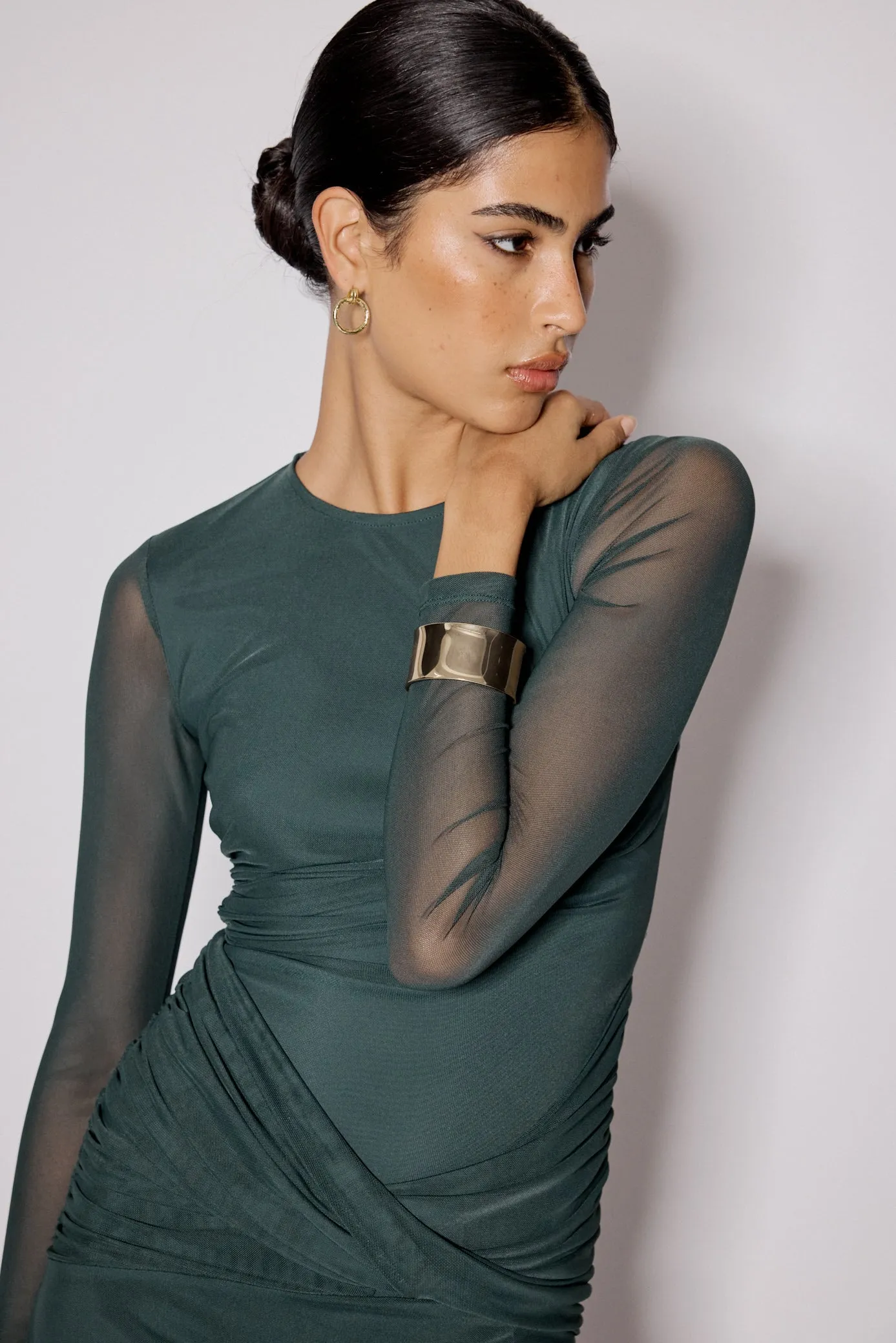Green Mesh Long Sleeve Tammy Midi Dress sold by Nobody's Child product image thumbnail 4