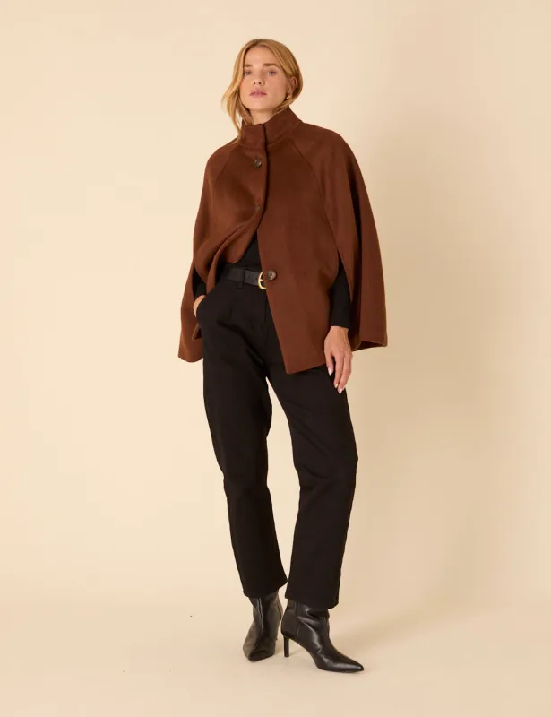 Brown Funnel Neck Cape Jacket sold by Nobody's Child