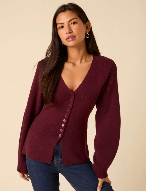 Burgundy Longline Balloon Sleeve Cardigan sold by Nobody's Child