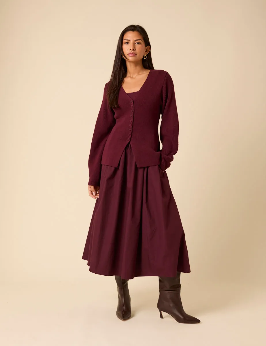 Burgundy Longline Balloon Sleeve Cardigan sold by Nobody's Child product image thumbnail 4