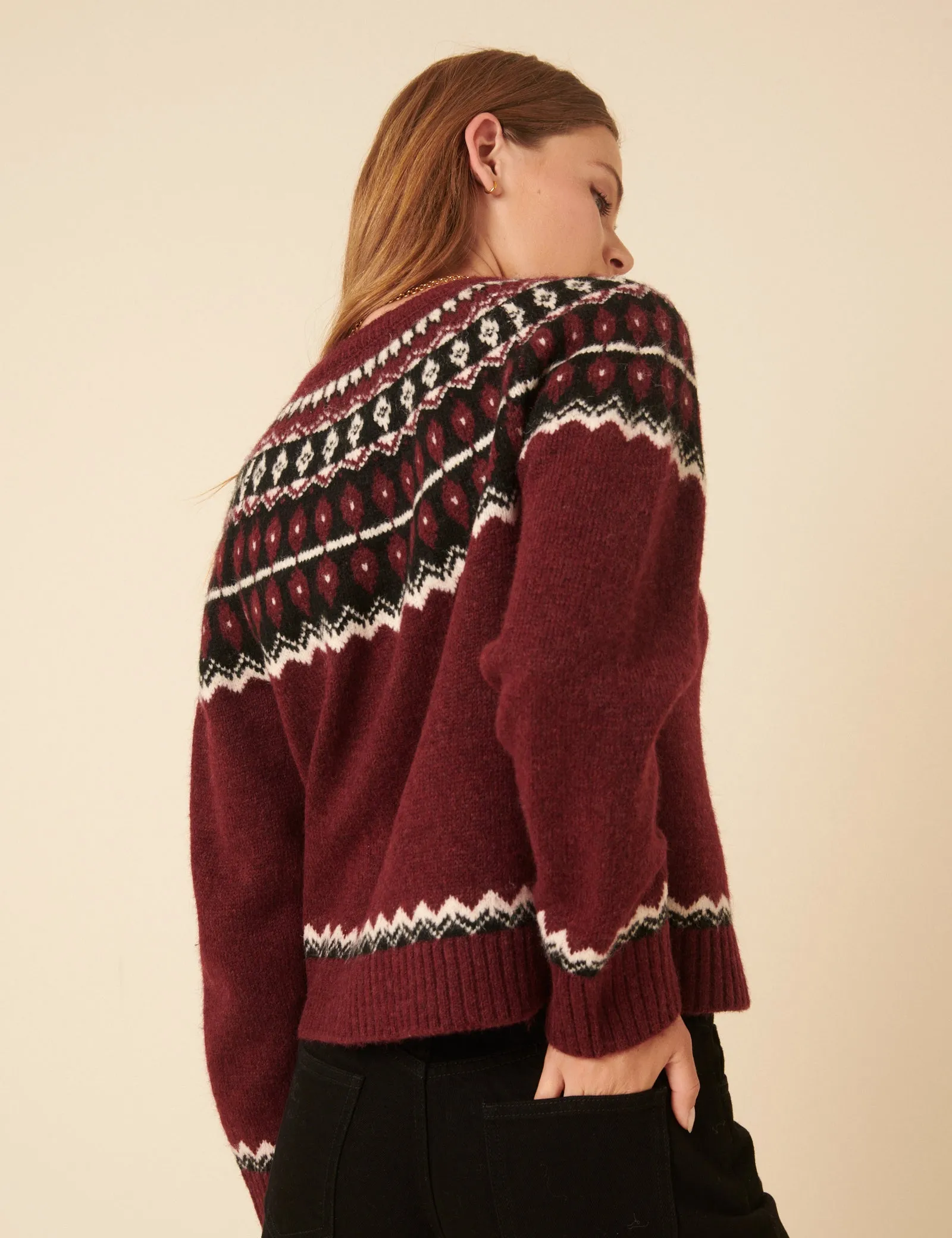 Burgundy Fair Isle Jumper sold by Nobody's Child product image thumbnail 5