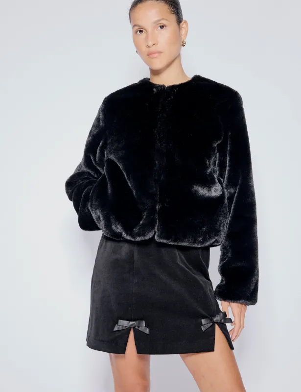 Black Faux Fur Cropped Jacket sold by Nobody's Child