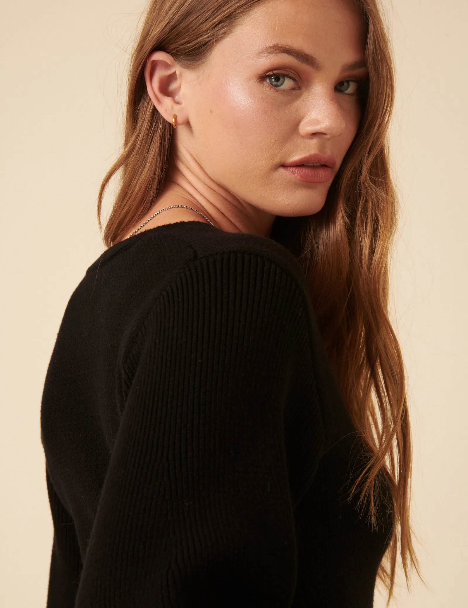 Black V-Neck Balloon Sleeve Cardigan sold by Nobody's Child product image thumbnail 5