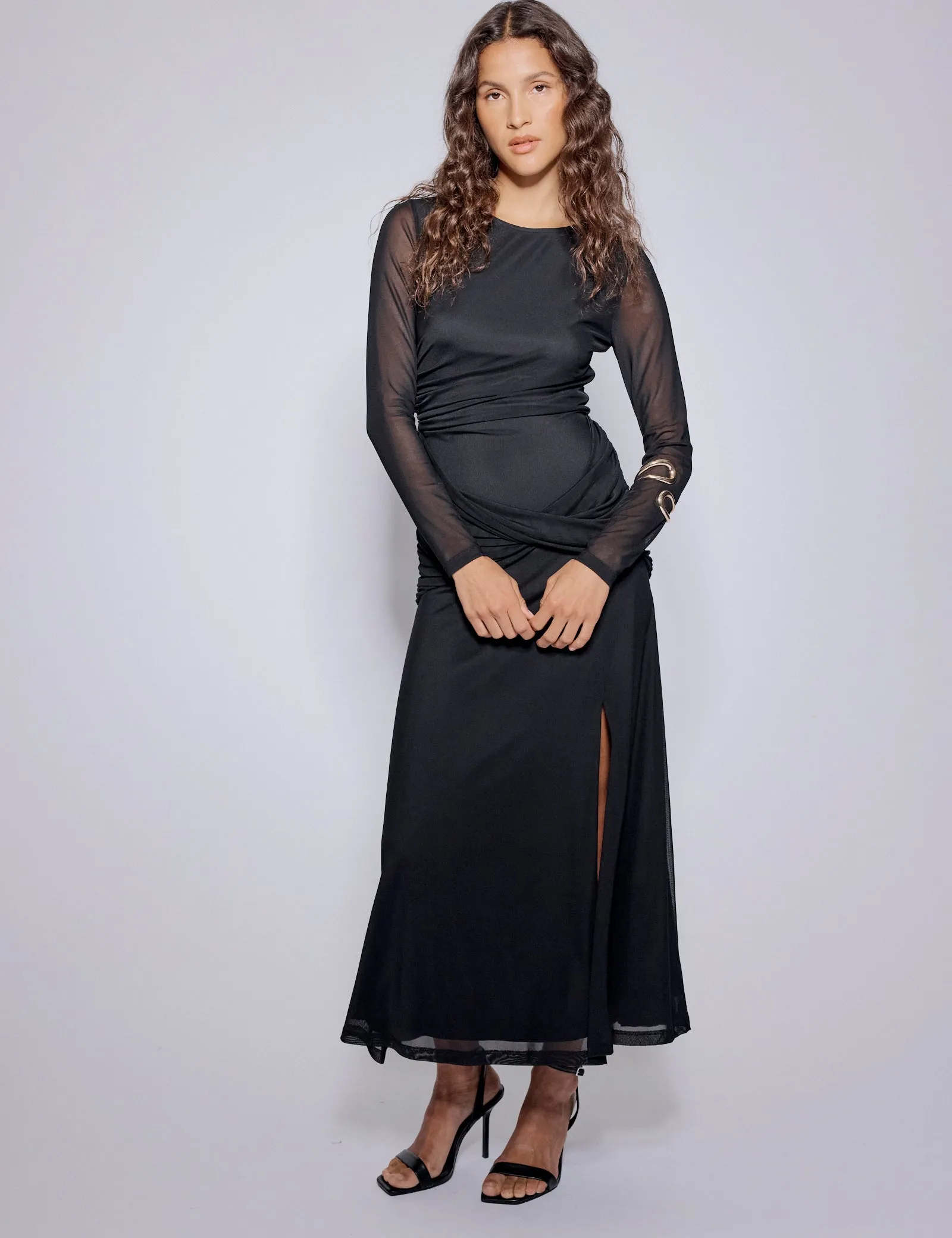 Petite Black Mesh Tammy Midi Dress sold by Nobody's Child