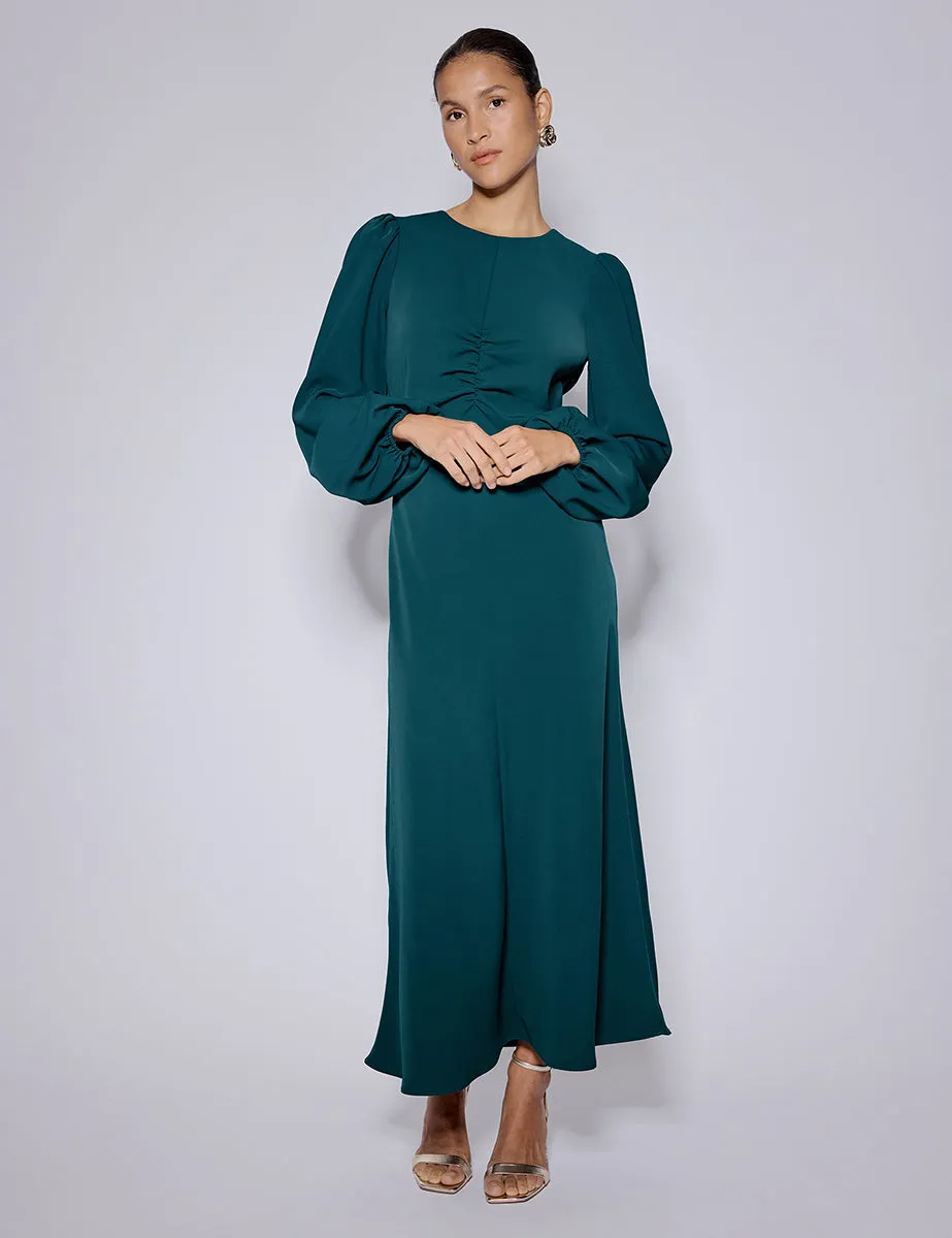 Turquoise Green Balloon Sleeve Blair Midi Dress sold by Nobody's Child