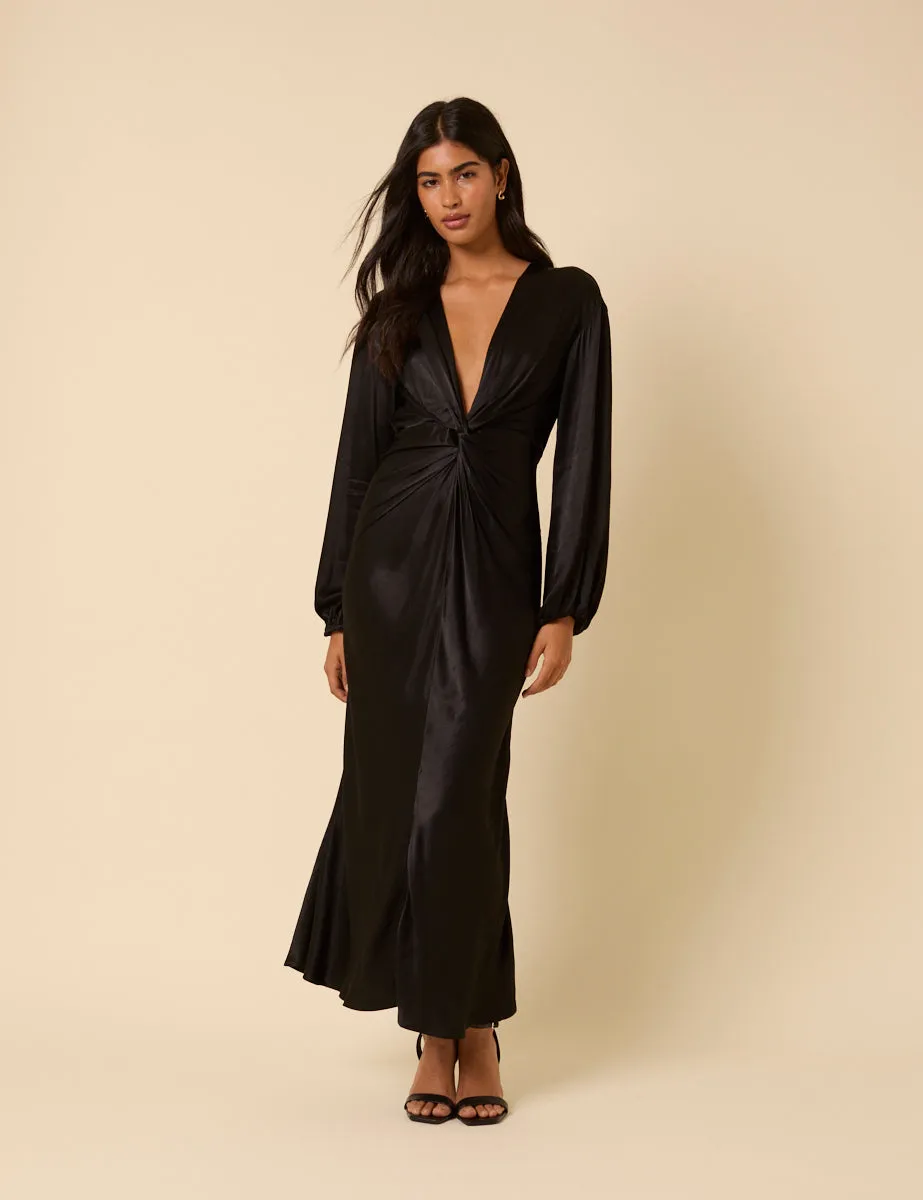 Black Balloon Sleeve Adina Midi Dress sold by Nobody's Child