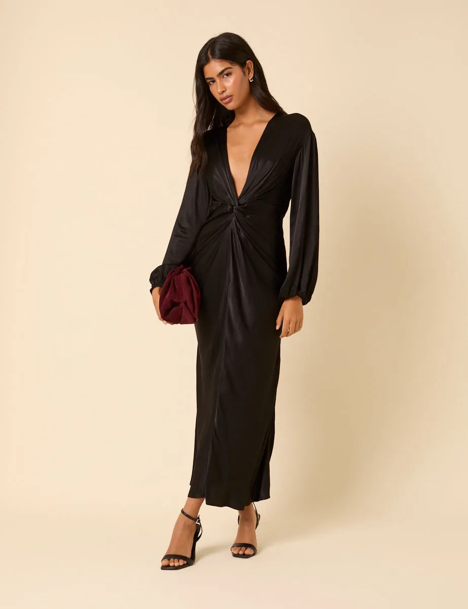 Black Balloon Sleeve Adina Midi Dress sold by Nobody's Child product image thumbnail 3