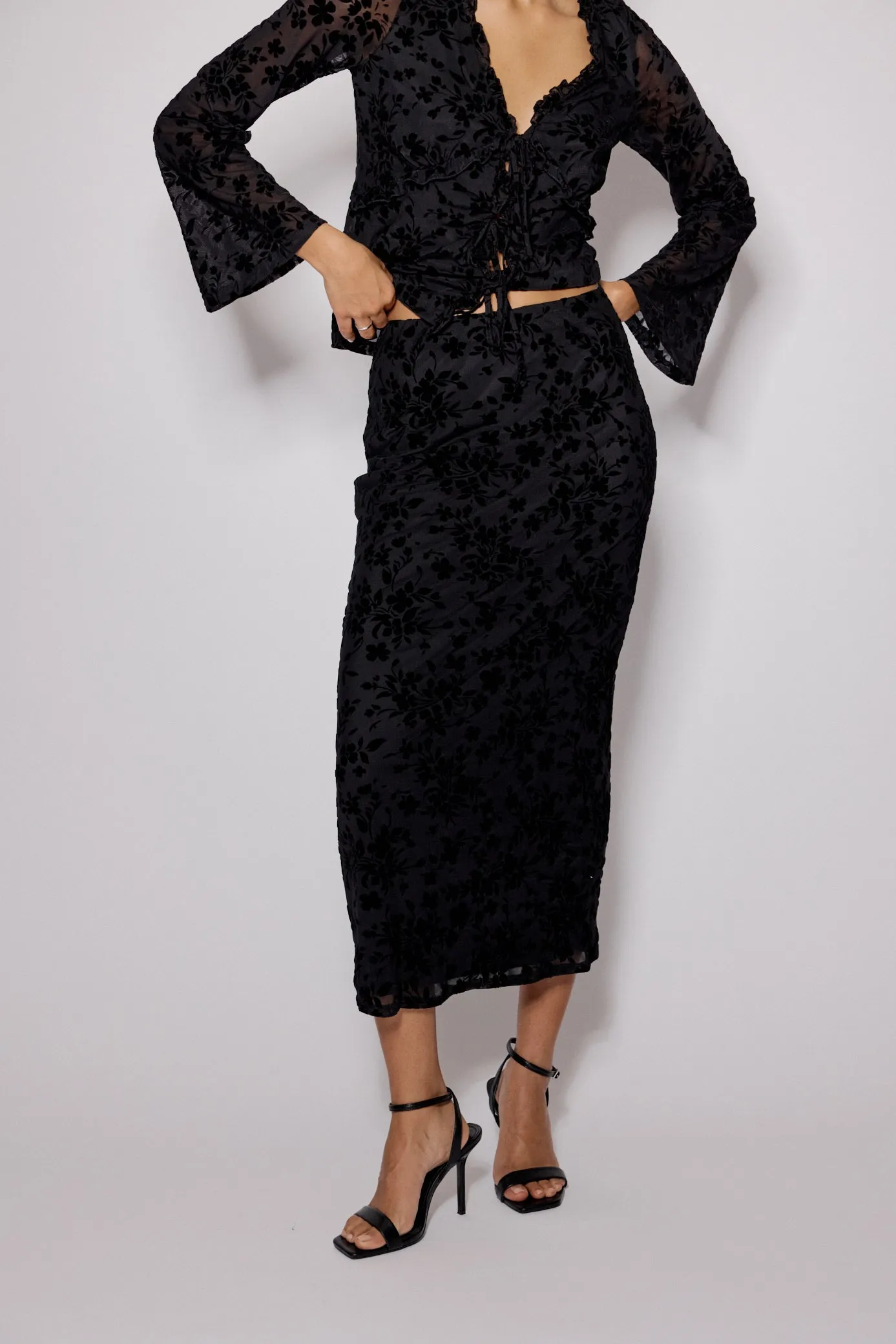Black Floral Jacquard Maxi Skirt sold by Nobody's Child product image thumbnail 3