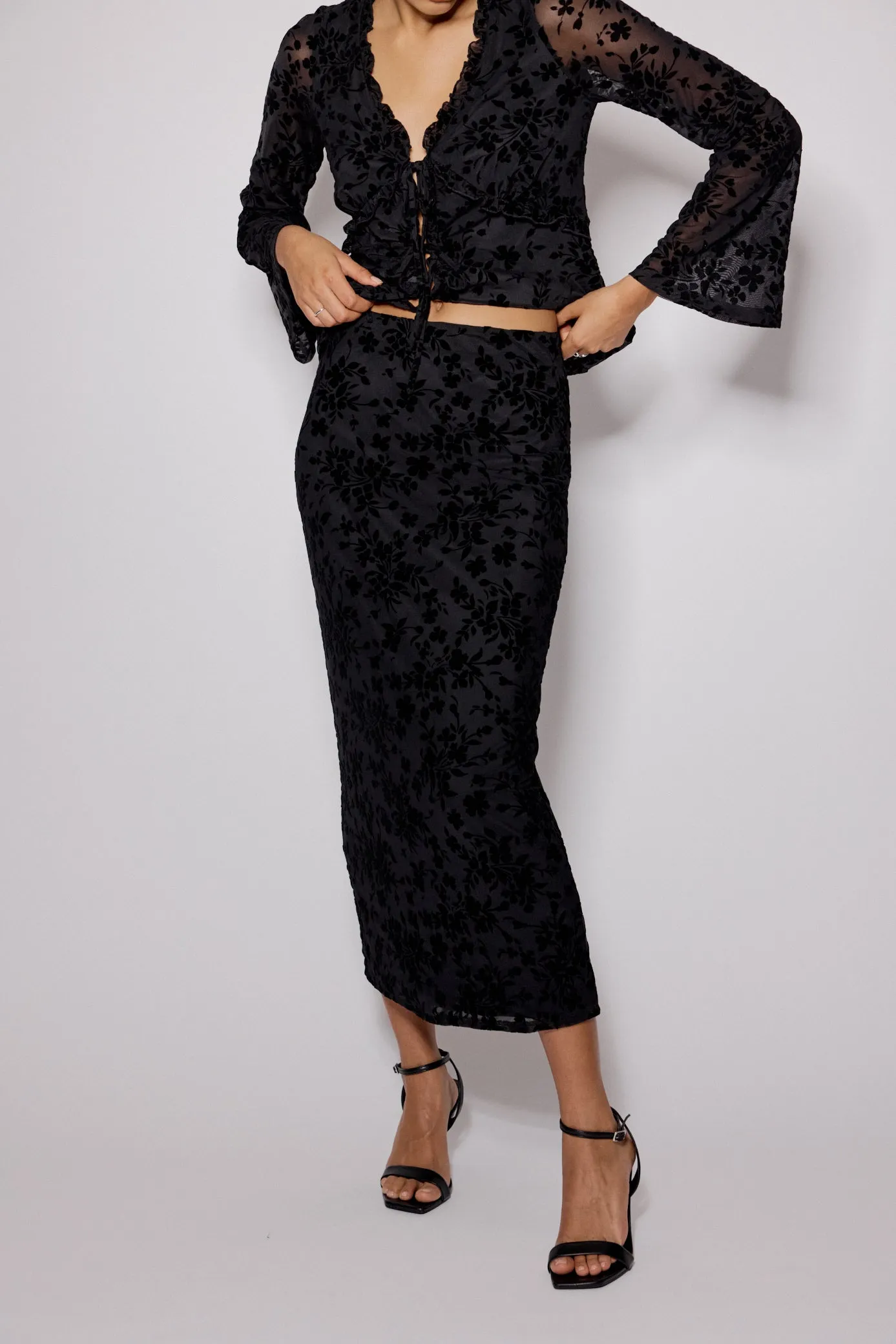 Black Floral Jacquard Maxi Skirt sold by Nobody's Child product image thumbnail 2
