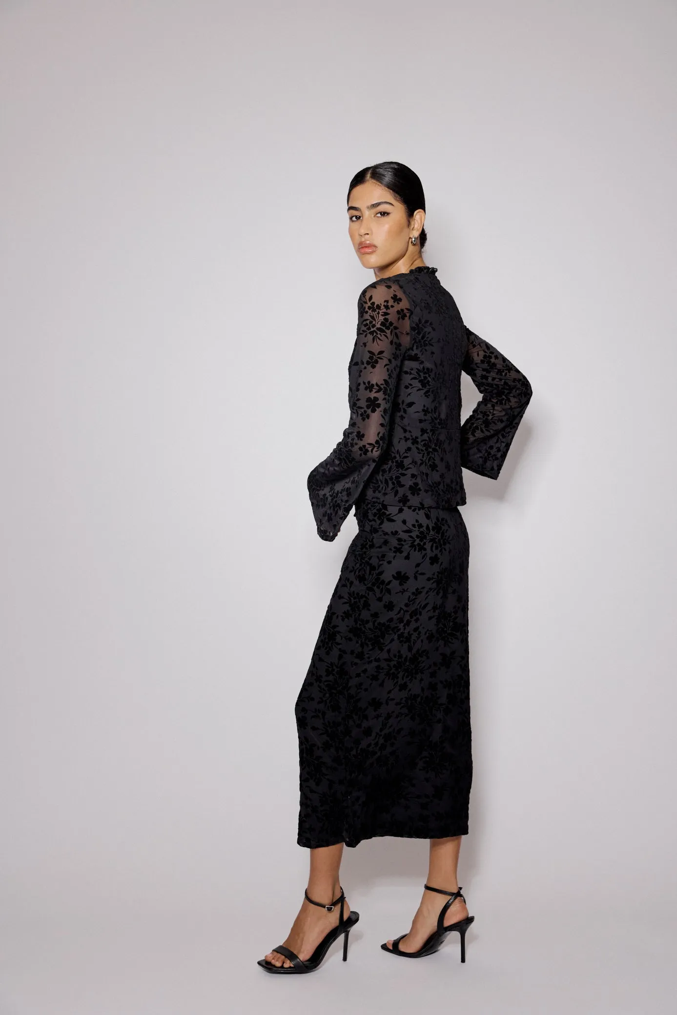 Black Floral Jacquard Maxi Skirt sold by Nobody's Child product image thumbnail 4