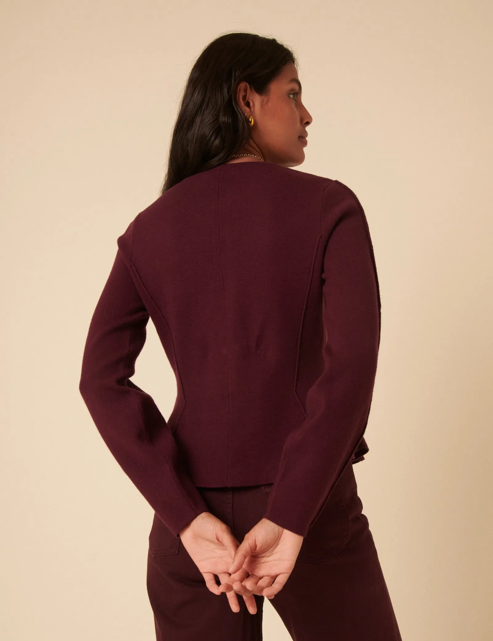 Dark Purple Peplum Waisted Cardigan sold by Nobody's Child product image thumbnail 5