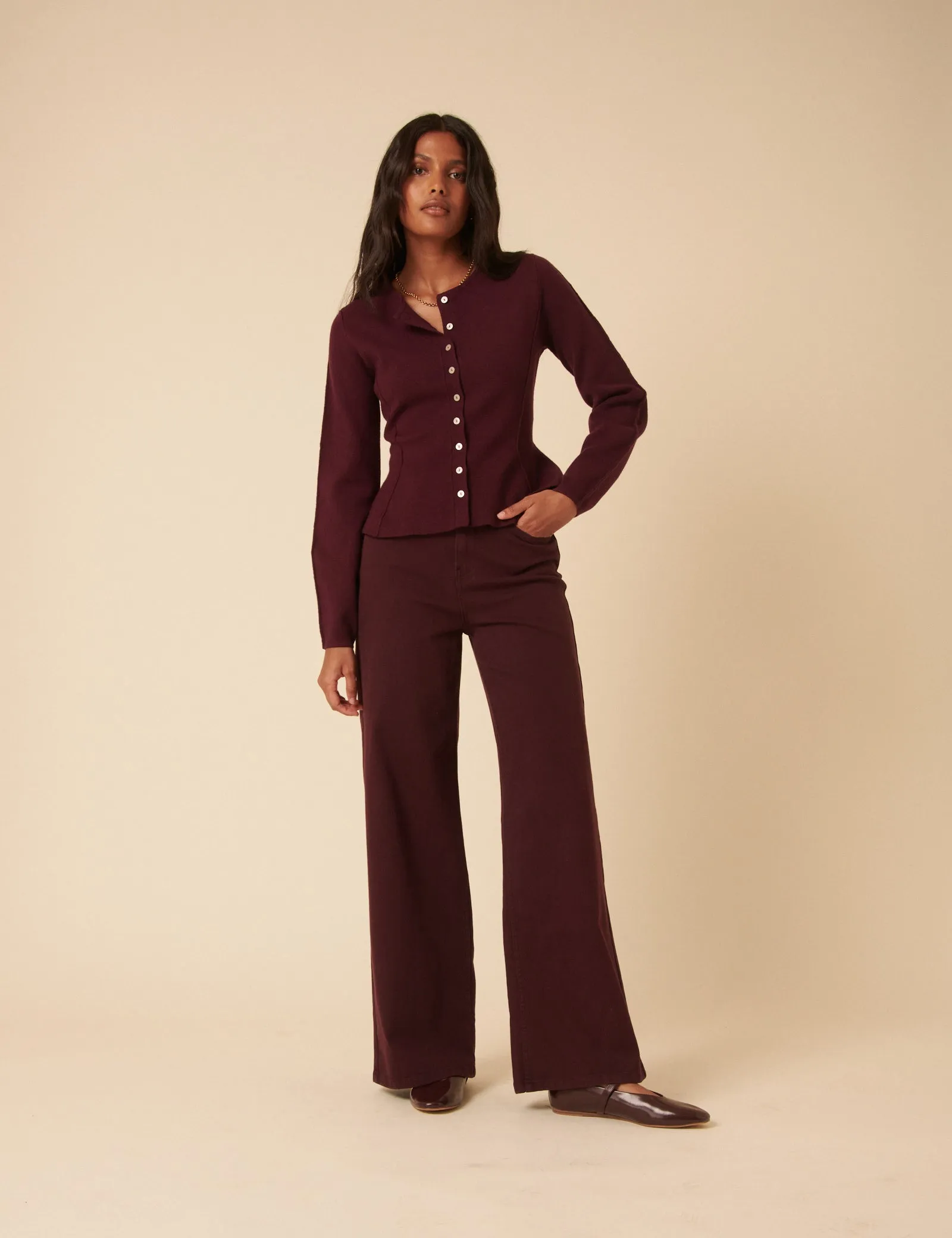Dark Purple Peplum Waisted Cardigan sold by Nobody's Child product image thumbnail 3