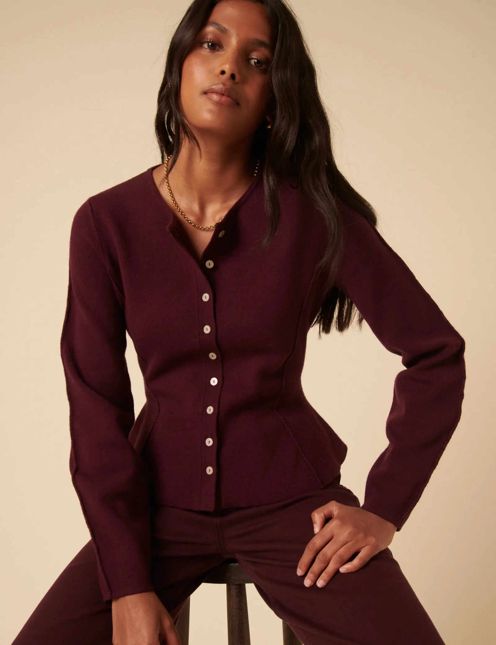 Dark Purple Peplum Waisted Cardigan sold by Nobody's Child product image thumbnail 2
