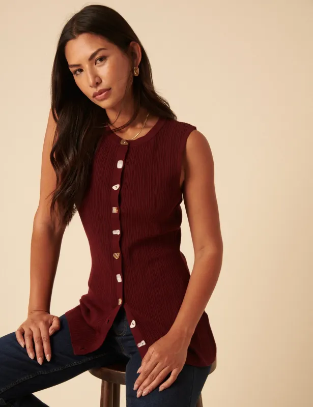 Burgundy Longline Knitted Waistcoat sold by Nobody's Child