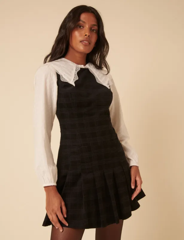 Black Check Cord Merida Pinafore Mini Dress sold by Nobody's Child