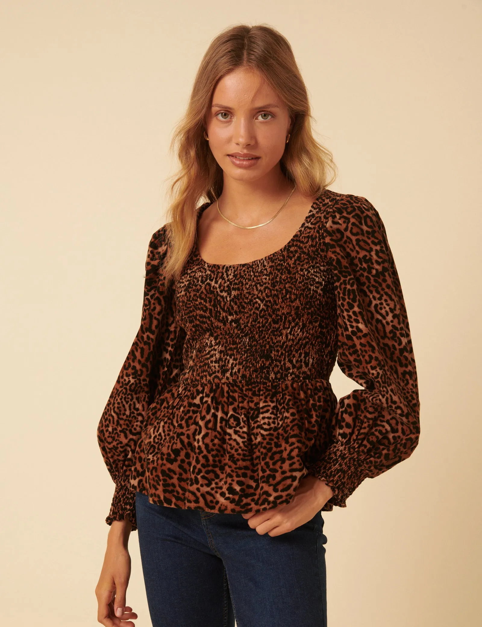 Leopard Print Shirred Balloon Sleeve Top sold by Nobody's Child product image thumbnail 3