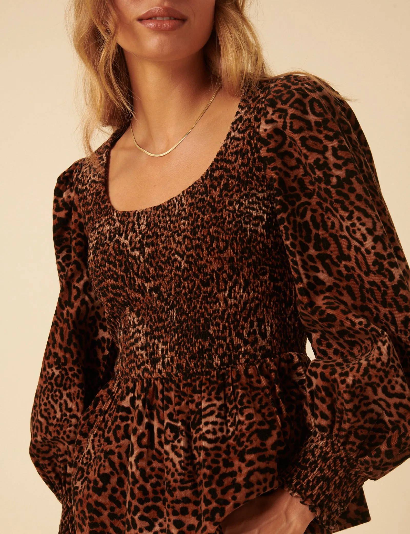 Leopard Print Shirred Balloon Sleeve Top sold by Nobody's Child