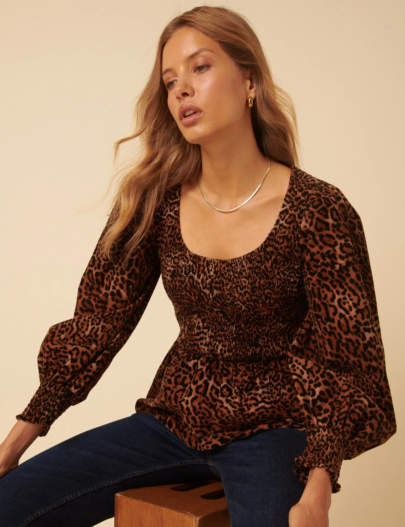 Leopard Print Shirred Balloon Sleeve Top sold by Nobody's Child product image thumbnail 2