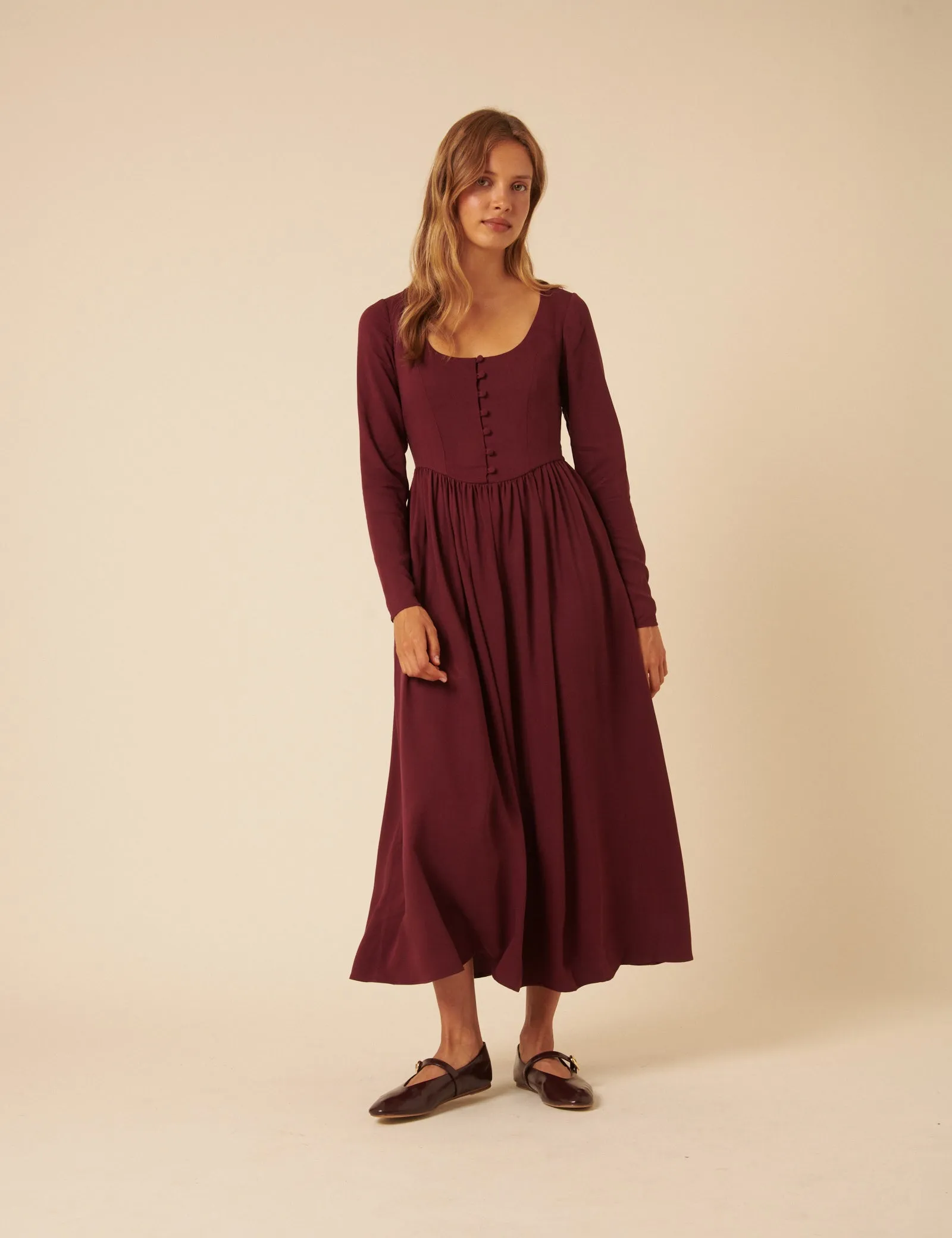Red Long Sleeve Cora Midi Dress sold by Nobody's Child