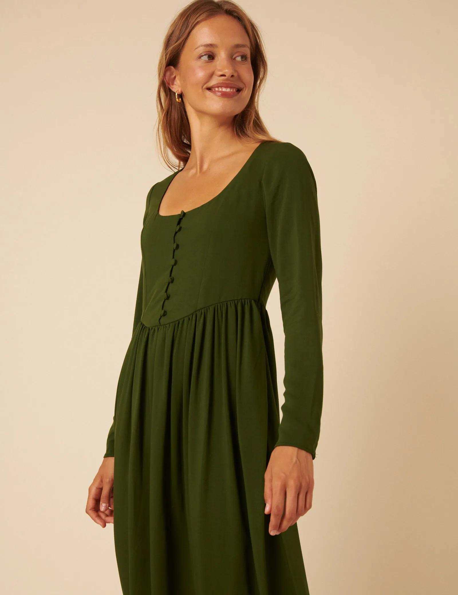 Green Long Sleeve Cora Midi Dress sold by Nobody's Child product image thumbnail 3