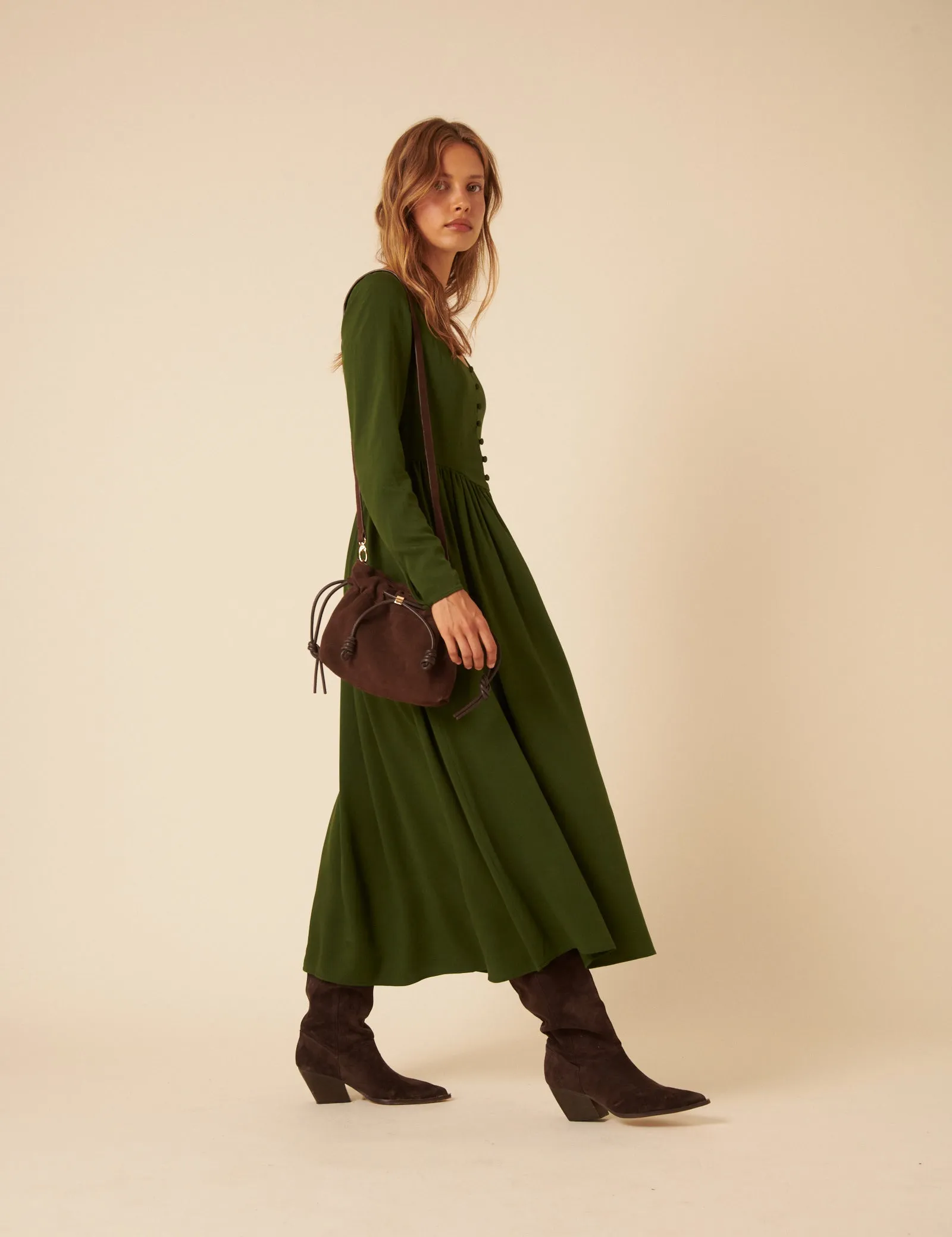 Green Long Sleeve Cora Midi Dress sold by Nobody's Child product image thumbnail 2