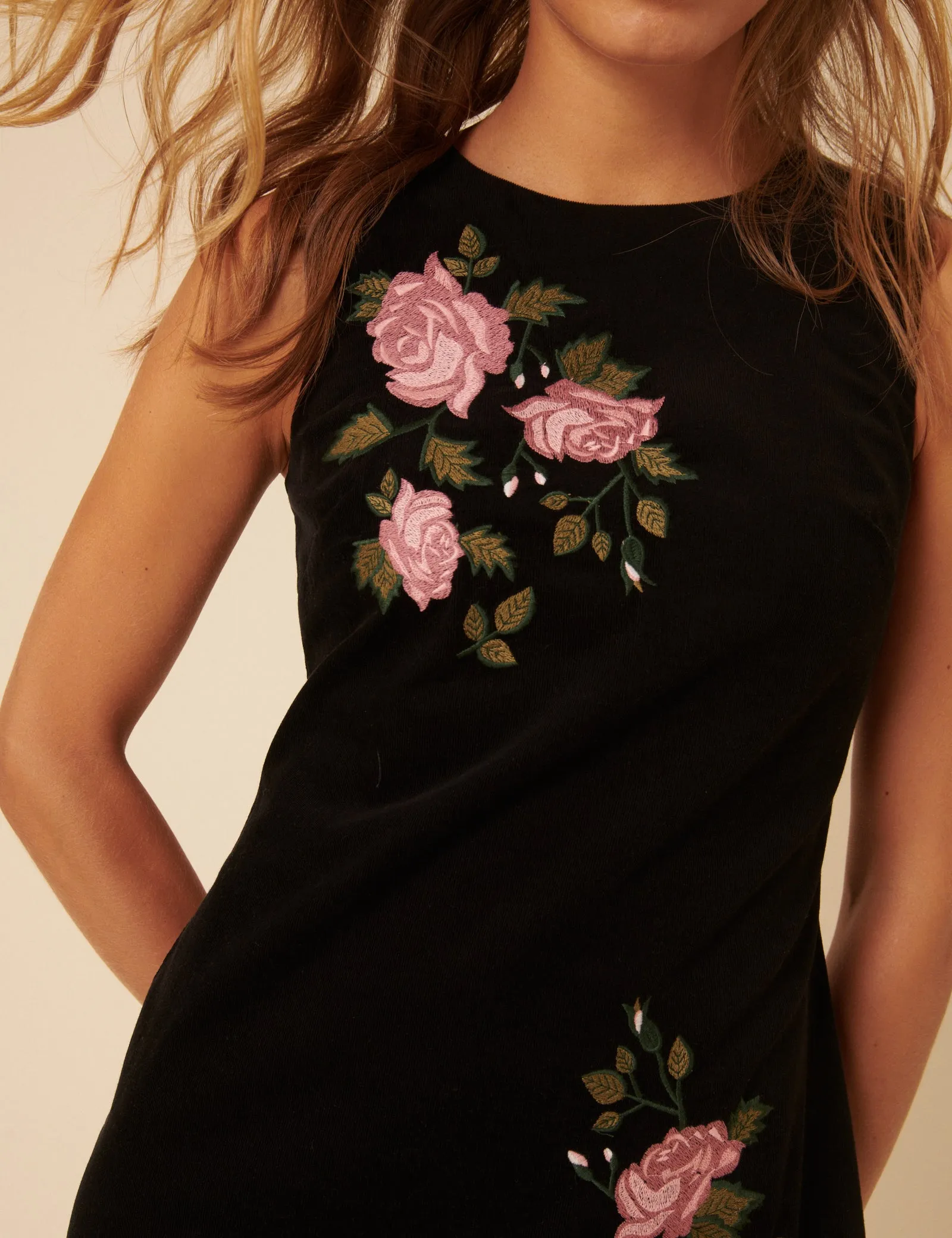 Black Floral Cord Kendall Mini Dress sold by Nobody's Child product image thumbnail 2
