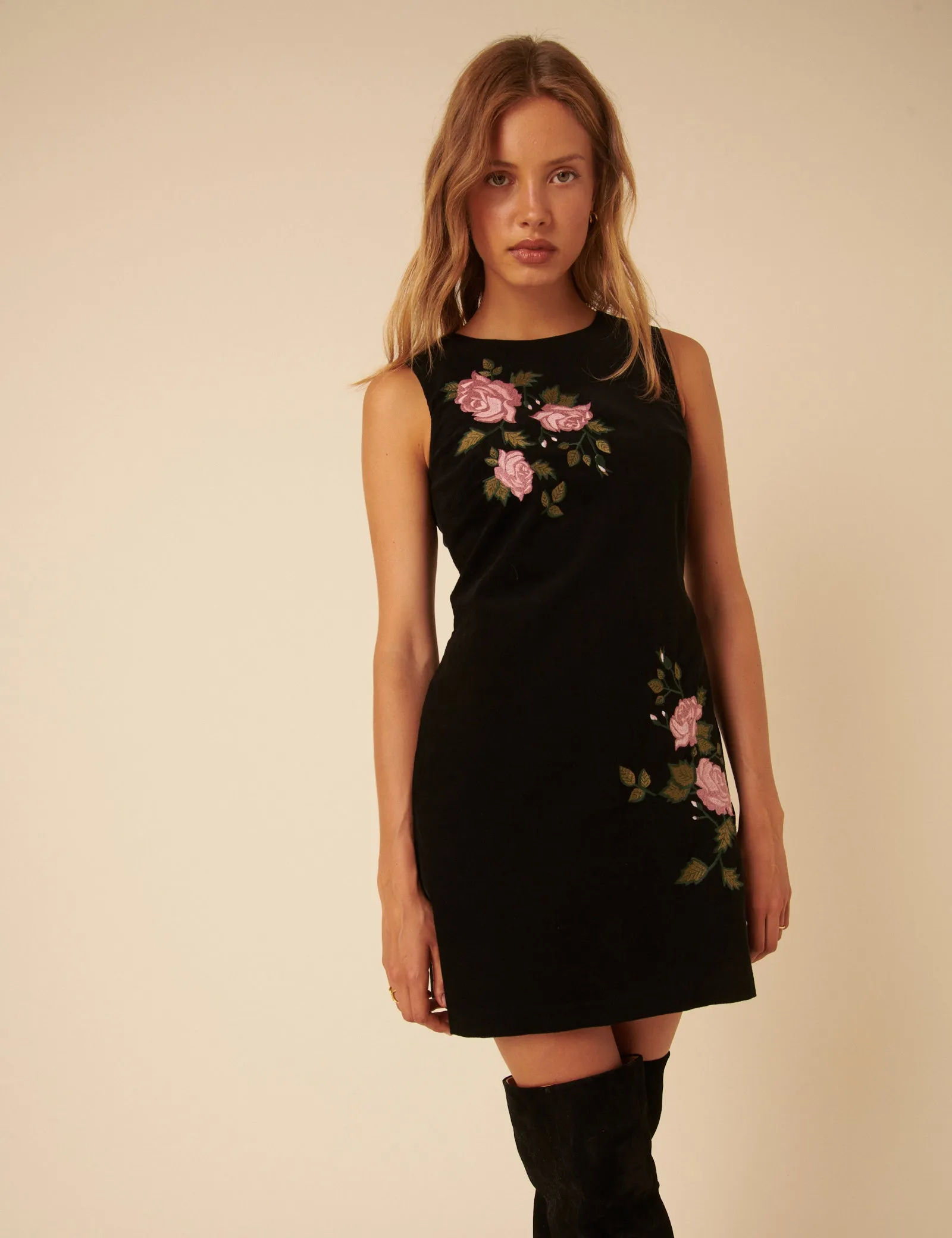 Black Floral Cord Kendall Mini Dress sold by Nobody's Child product image thumbnail 4