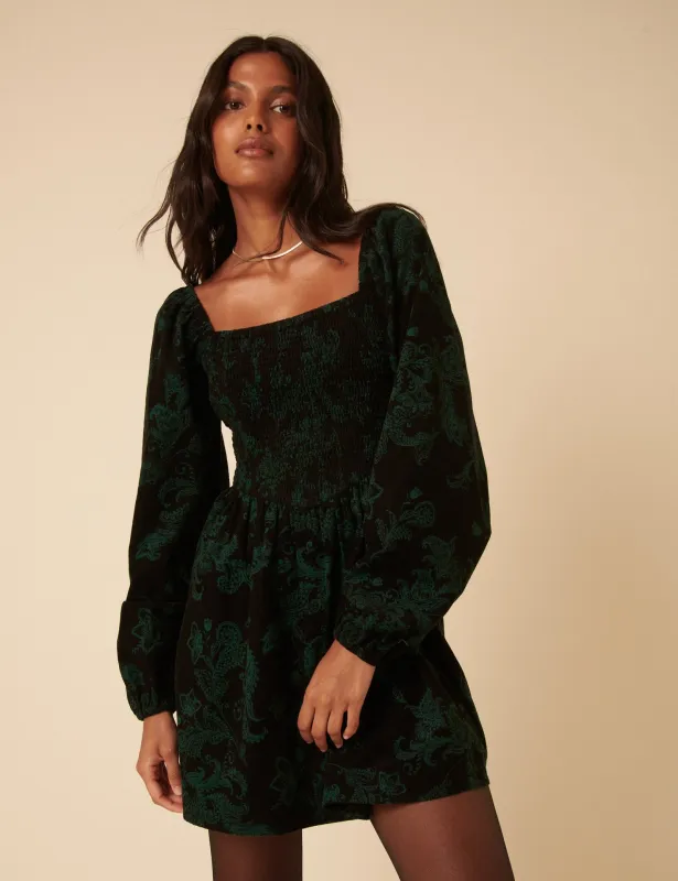 Green Floral Embroidered Long Sleeve Jupiter Mini Dress sold by Nobody's Child