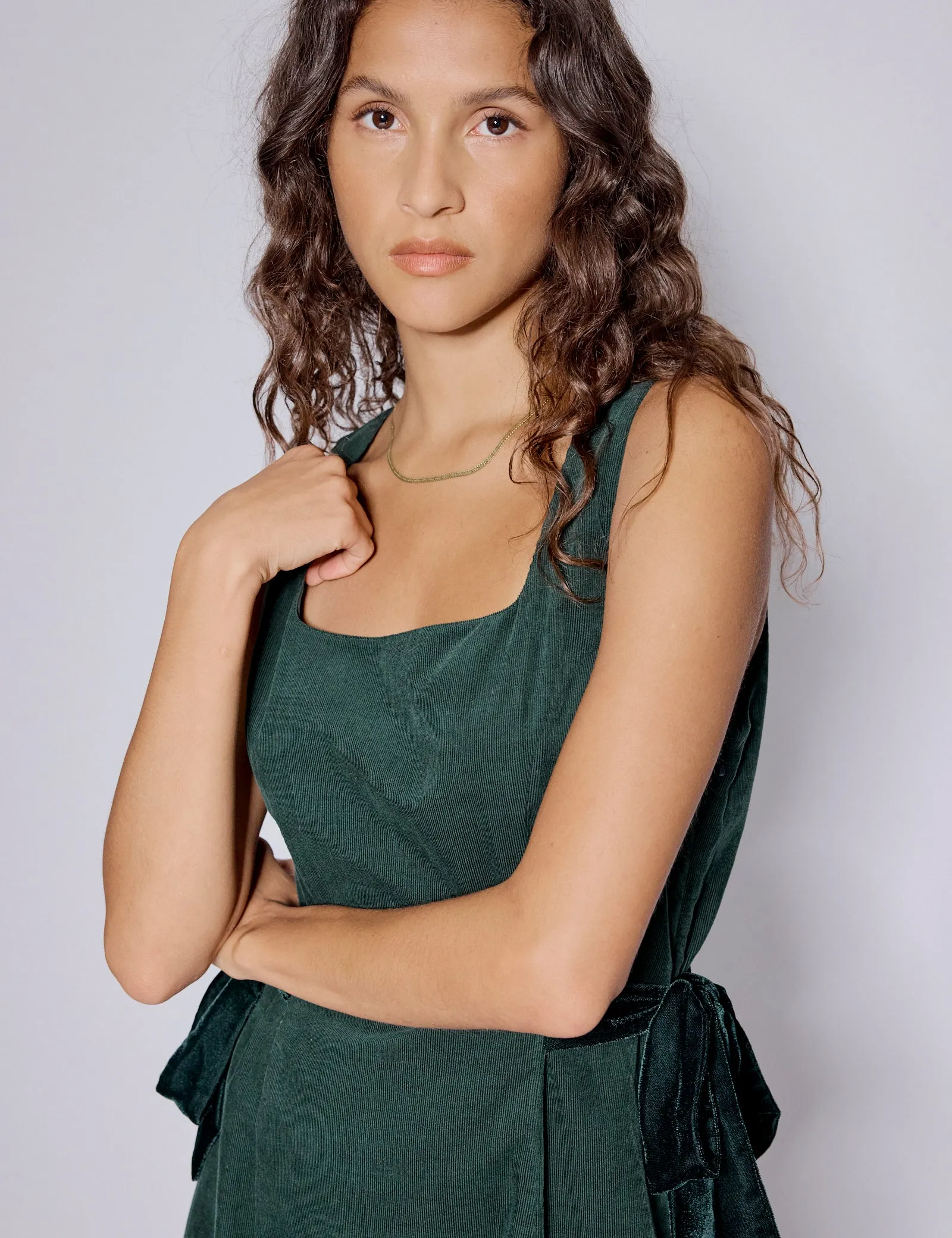 Green Cord Side Bow Hayley Mini Dress sold by Nobody's Child product image thumbnail 3