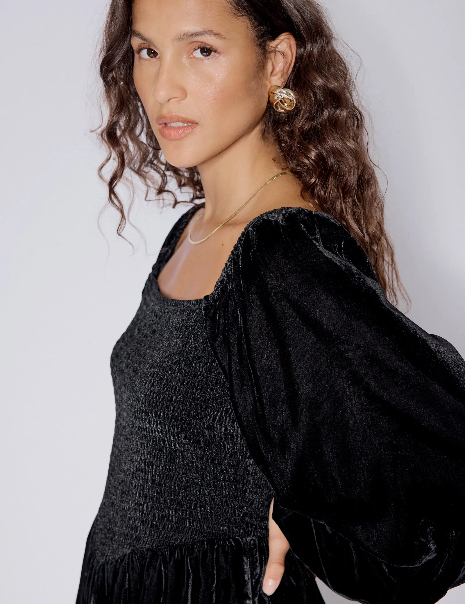 Black Velvet Balloon Sleeve Jupiter Mini Dress sold by Nobody's Child product image thumbnail 2