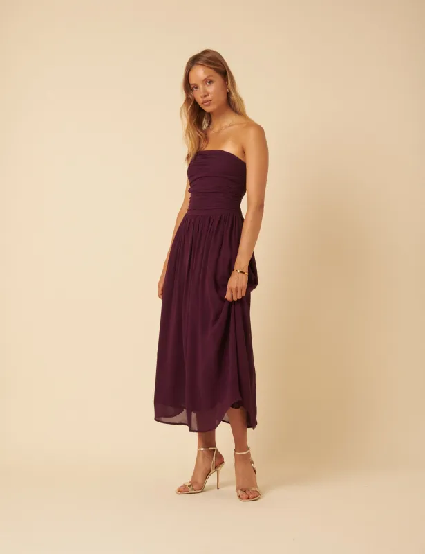 Burgundy Bandeau Felicty Midi Dress sold by Nobody's Child