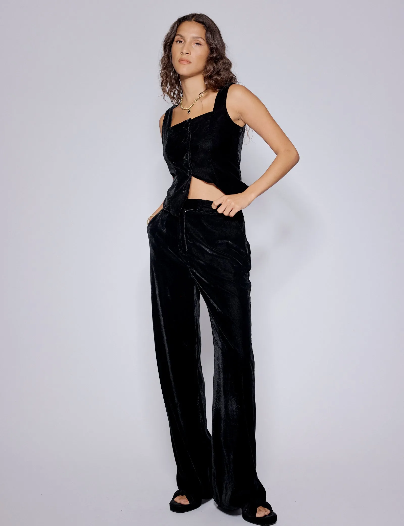 Black Velvet Straight Leg Trousers sold by Nobody's Child product image thumbnail 4