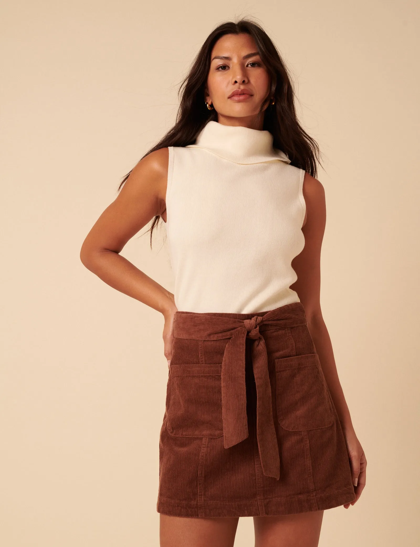 Brown Cord Tie Waist Mini Skirt sold by Nobody's Child product image thumbnail 4