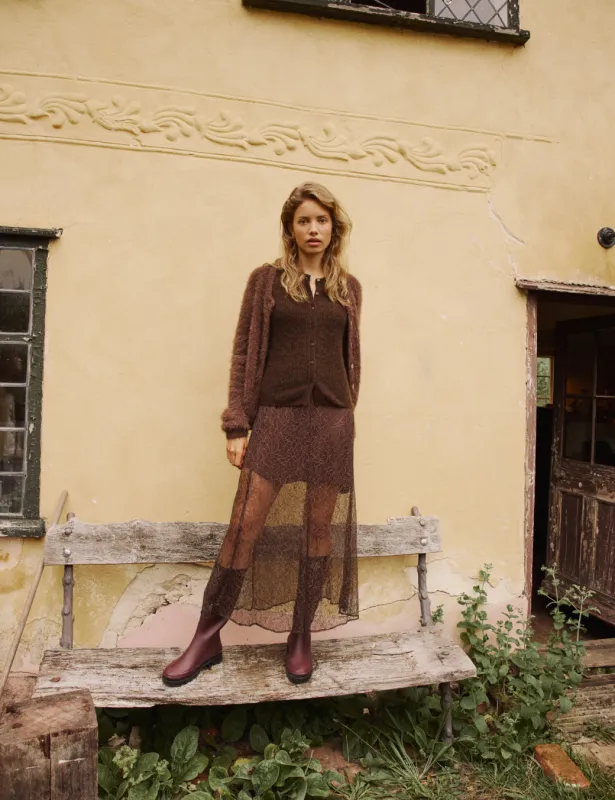 Brown Lace Midi Skirt sold by Nobody's Child