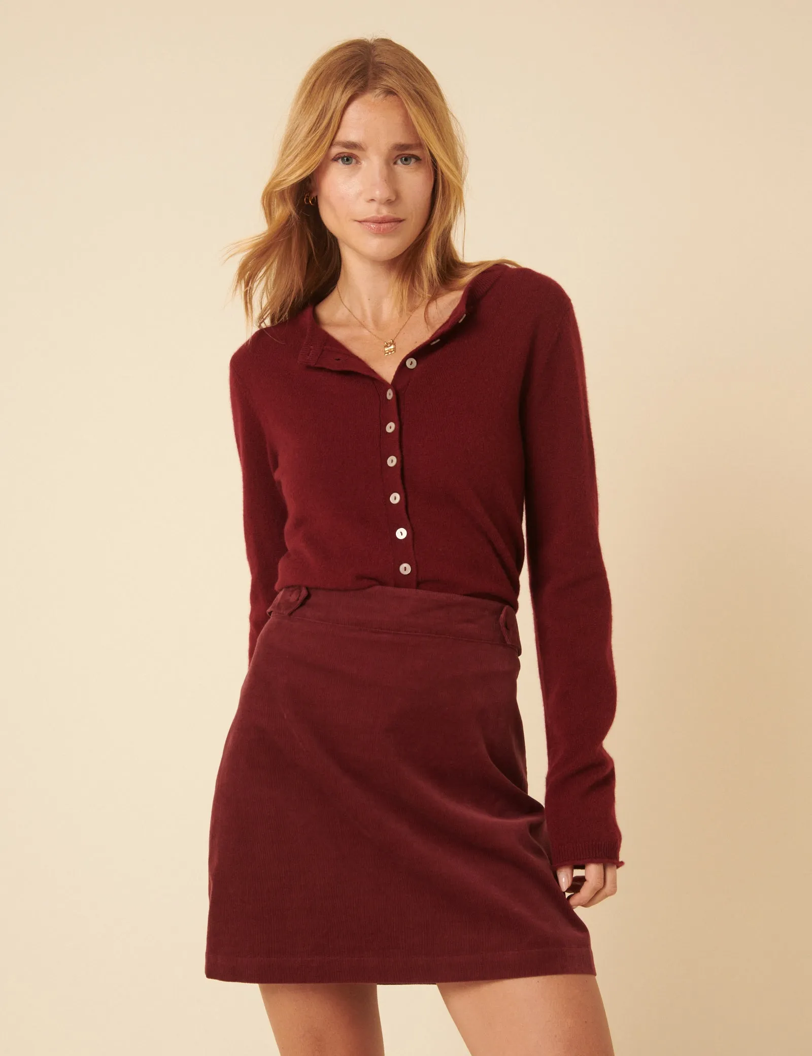 Burgundy Cord A-line Mini Skirt sold by Nobody's Child