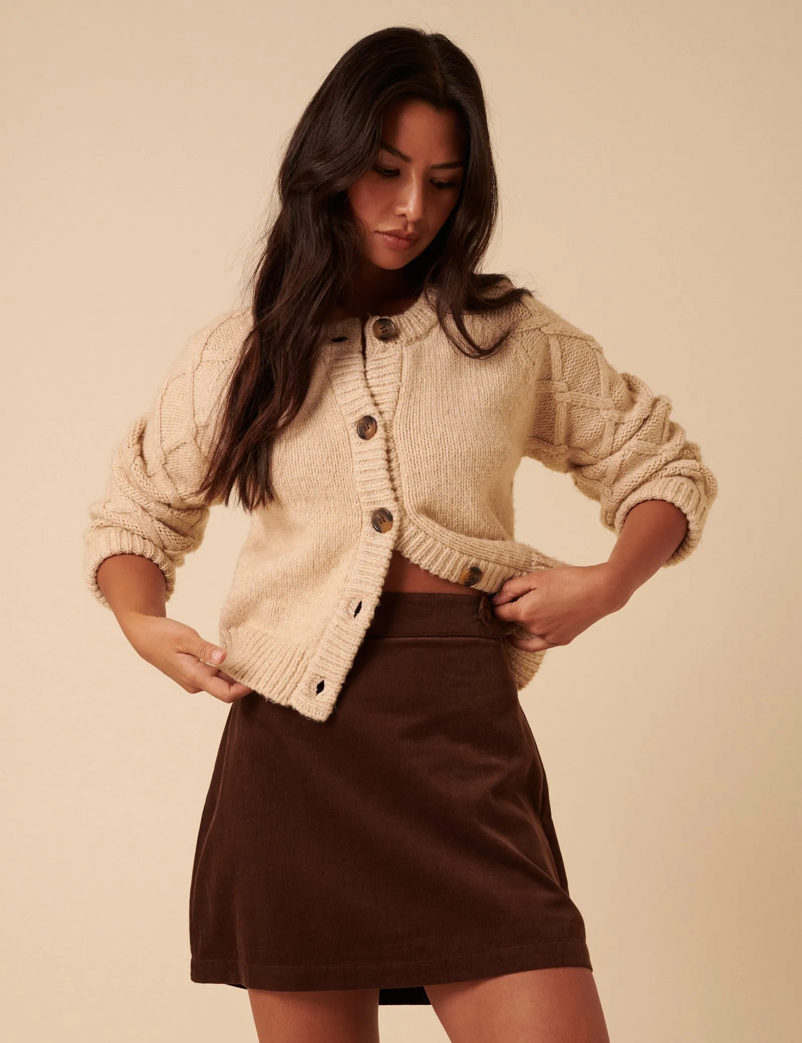 Brown Cord A-line Mini Skirt sold by Nobody's Child