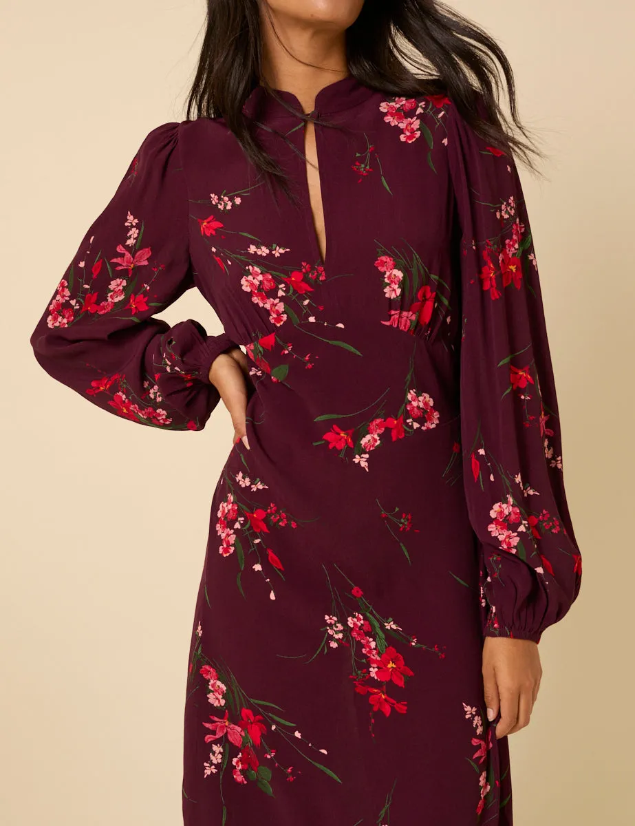 Burgundy Floral Long Sleeve Mila Midi Dress sold by Nobody's Child product image thumbnail 2