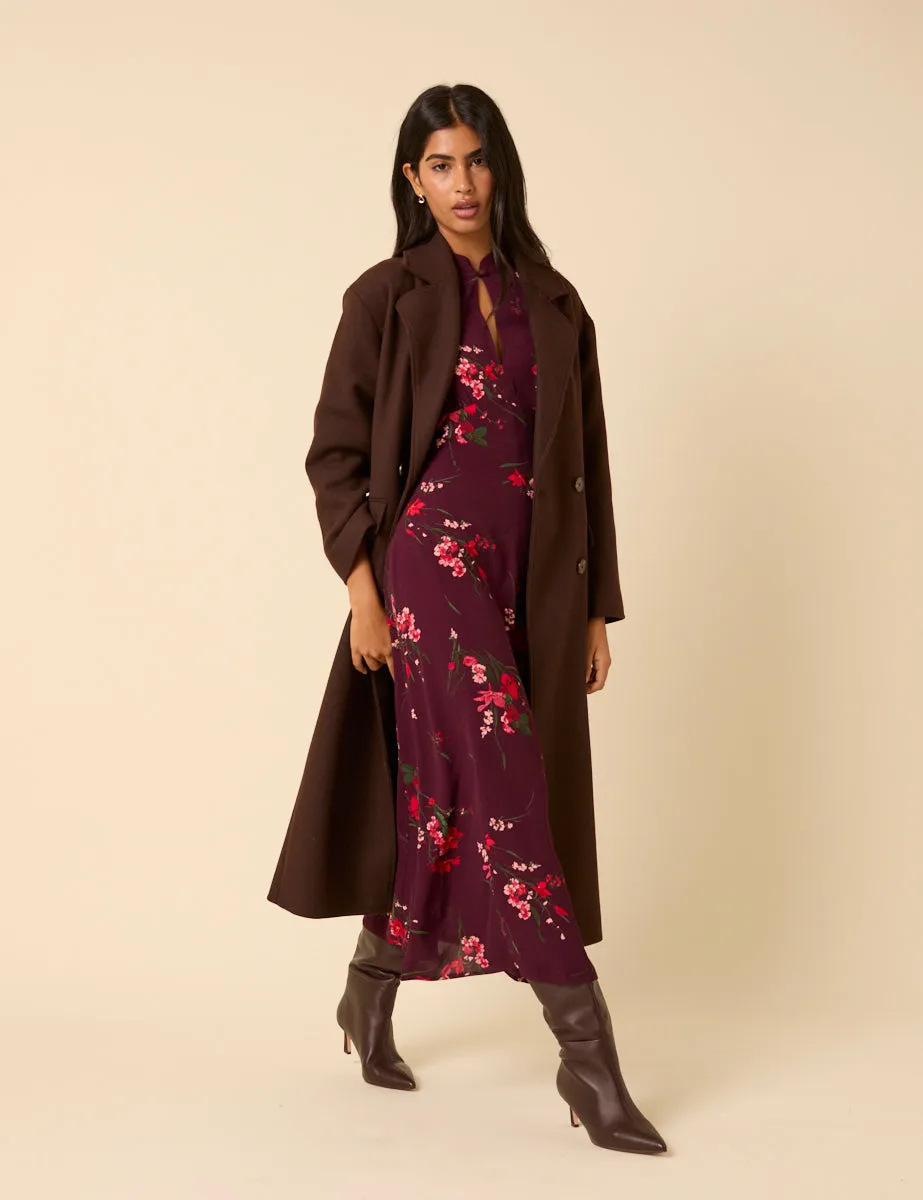 Burgundy Floral Long Sleeve Mila Midi Dress sold by Nobody's Child product image thumbnail 4