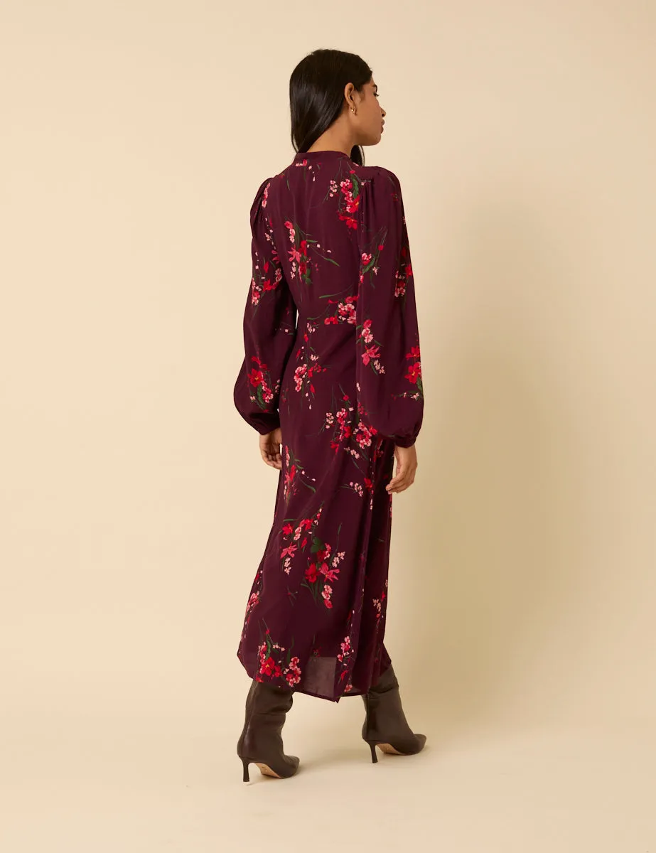 Burgundy Floral Long Sleeve Mila Midi Dress sold by Nobody's Child product image thumbnail 5