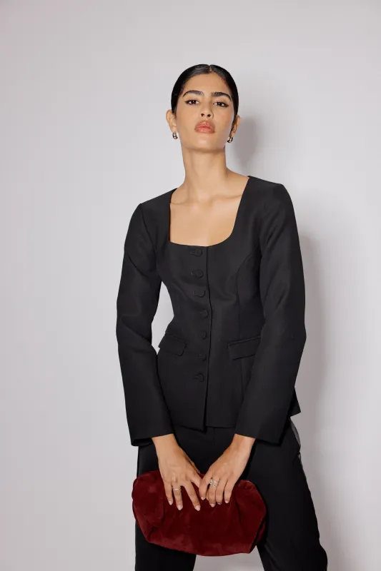 Black Square Neck Tailored Top sold by Nobody's Child