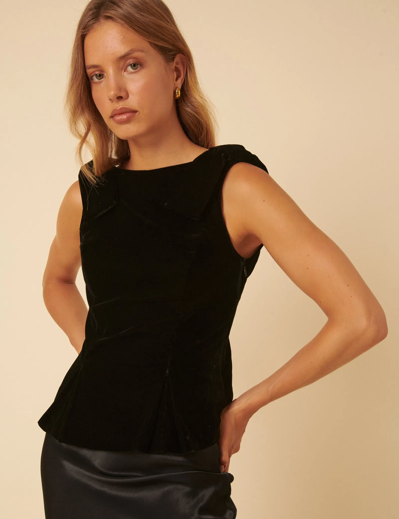 Black Velvet Peplum Bow Top sold by Nobody's Child