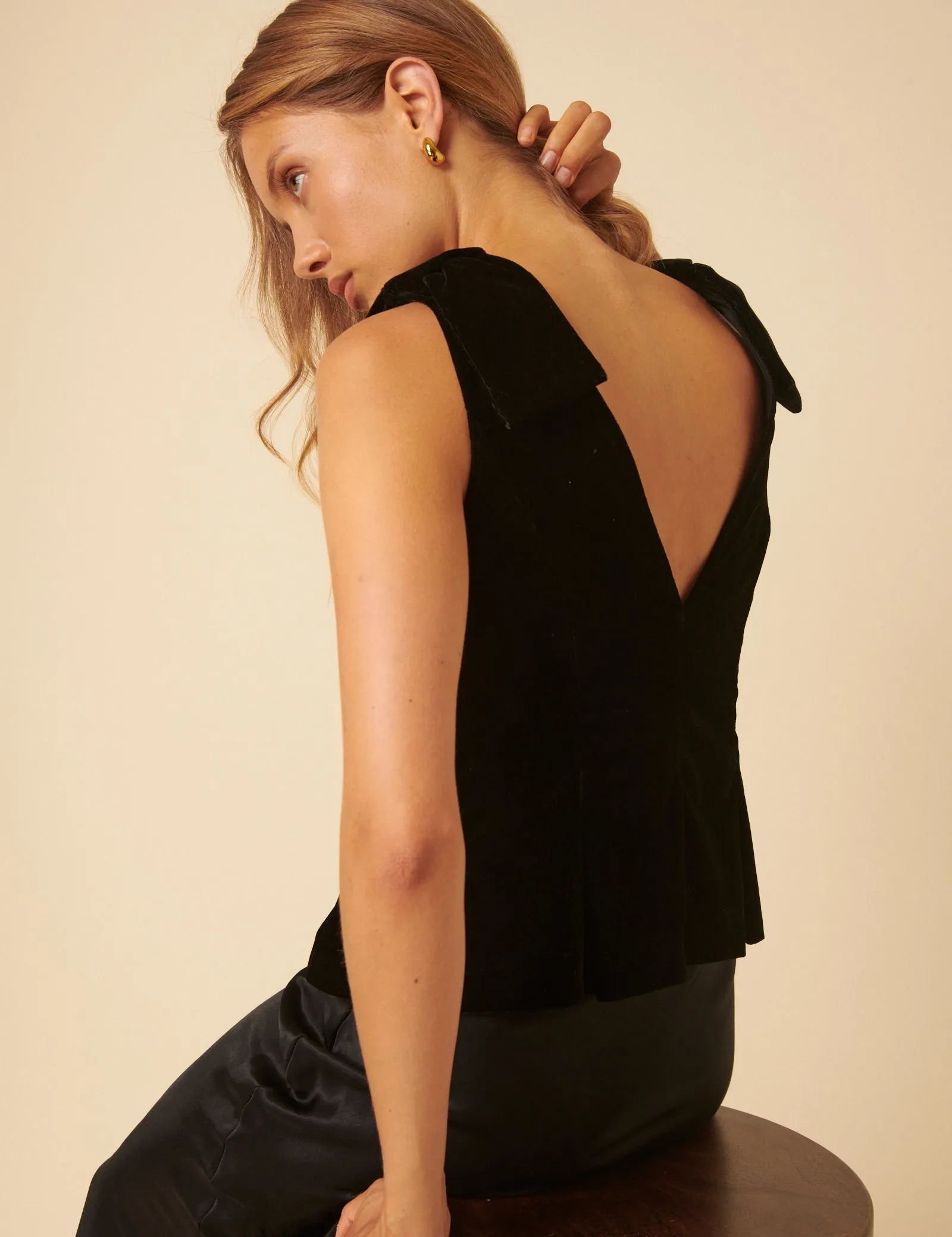 Black Velvet Peplum Bow Top sold by Nobody's Child product image thumbnail 2