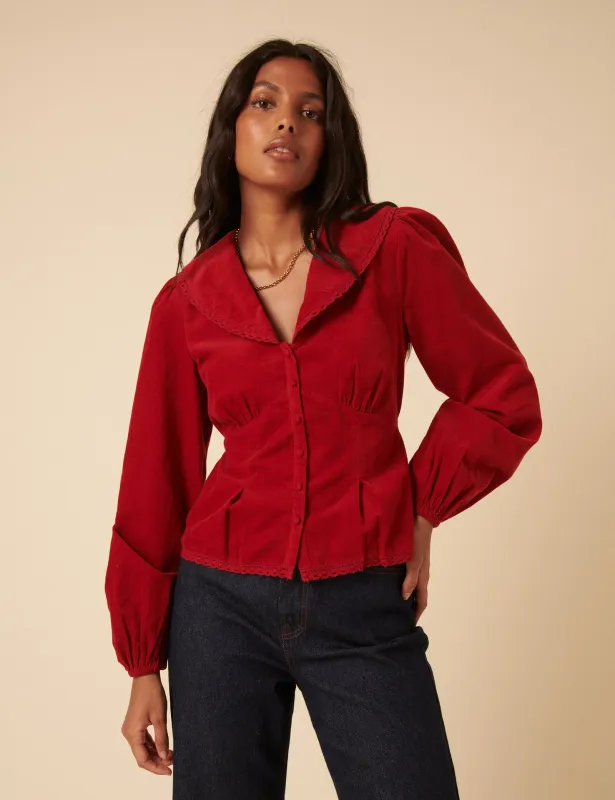 Red Cord Collared Blouse sold by Nobody's Child