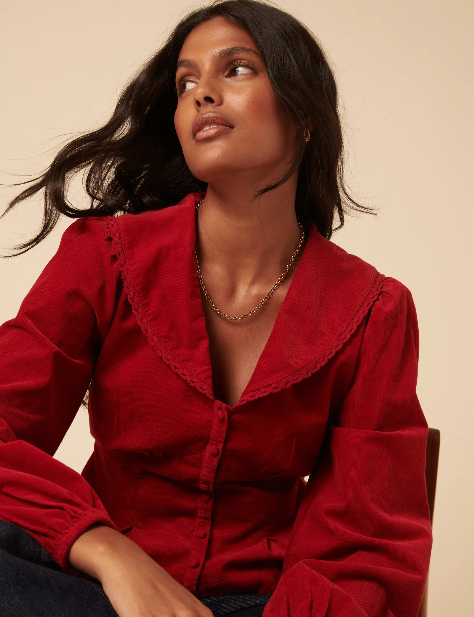 Red Cord Collared Blouse sold by Nobody's Child product image thumbnail 2